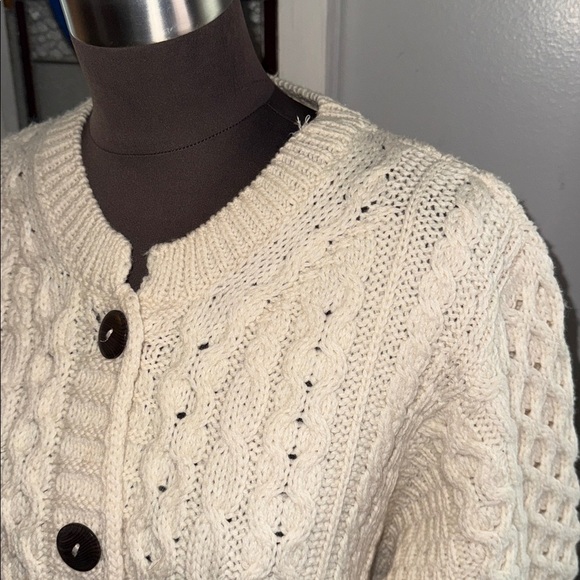 Kilronan Knitwear 100% Pure New Wool Cropped Sleeve Cardigan Sweater SZ Large - Picture 2 of 7